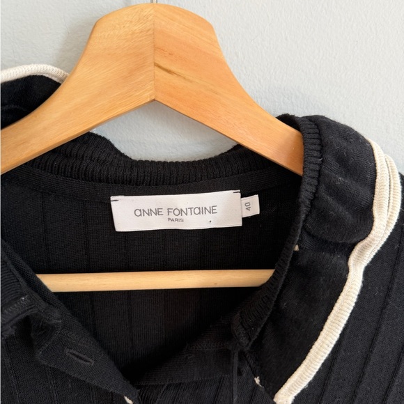 Anne Fontaine Ruffled Knit Top Black White 100% Wool Knit Sweater Size 40 - Picture 2 of 4